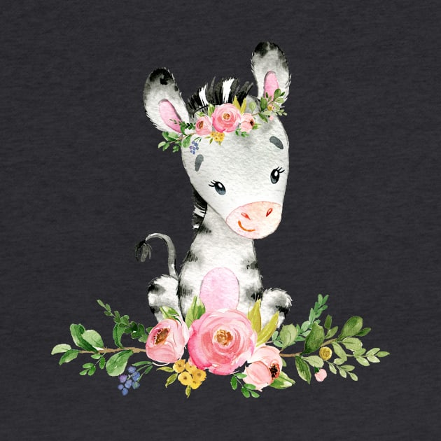 Cute Zebra with Flowers by AdornMyWall